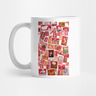 All over the world - postage stamps red Mug